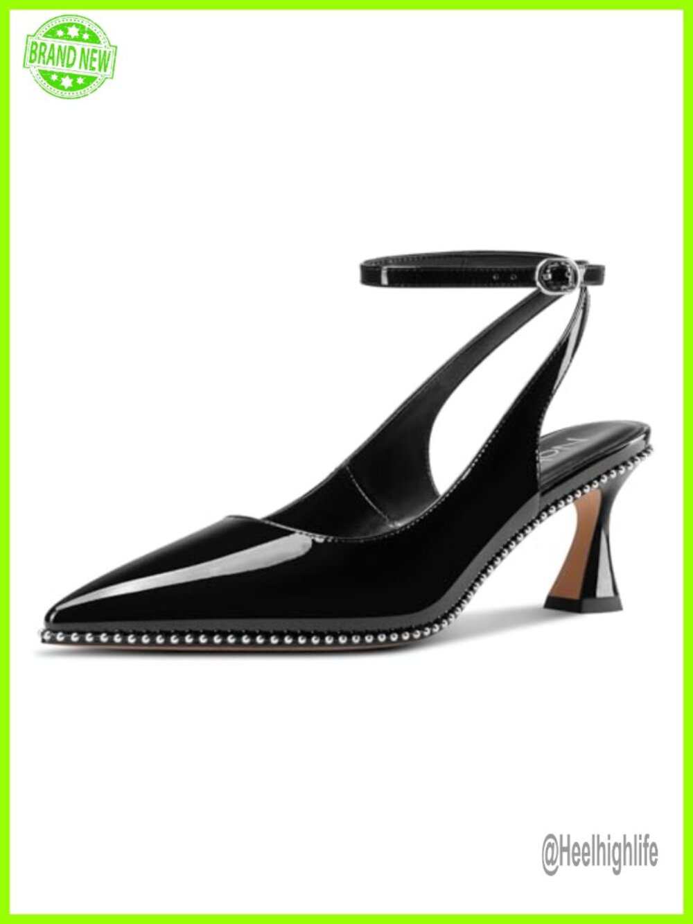 Slingback Kitten Heels Pointed Toe Ankle Strap Pumps Dress Shoes Faux Leather